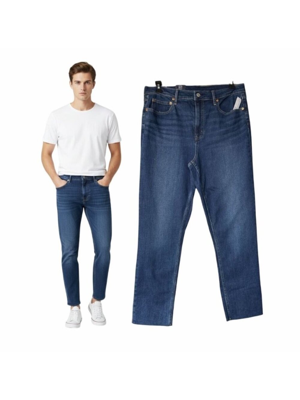 ⭐Gap High Rise Straight Men's Jeans Sz 33*16L Medium Wash Blue Raw Hem New